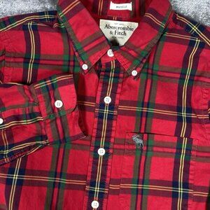 Abercrombie‎ & Fitch Muscle Shirt Men's Medium Red Plaid Long Sleeve Button Up